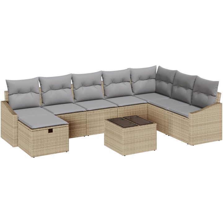 9-delat trädgårdssoffset med dynor Beige Poly Rattan vidaXL 55 x 62 x 69 cm – bild 2