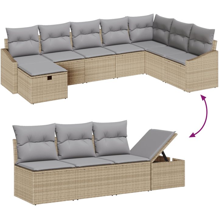 9-delat trädgårdssoffset med dynor Beige Poly Rattan vidaXL 55 x 62 x 69 cm – bild 9