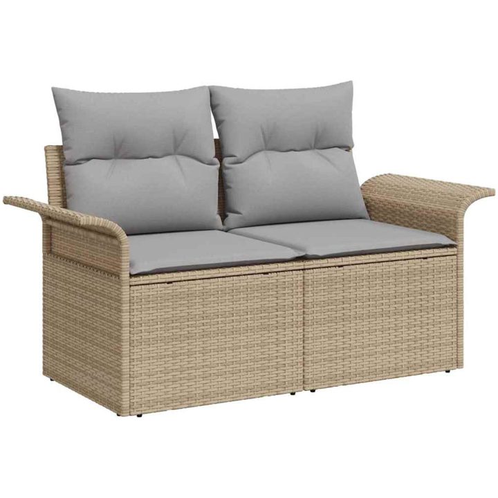 9-delat trädgårdssoffset med dynor i beige poly rattan vidaXL Stor – bild 6