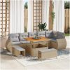 9-delat Trädgårdssoffset med kuddar Beige Poly Rattan Akacia vidaXL Stor – miniatyr 1