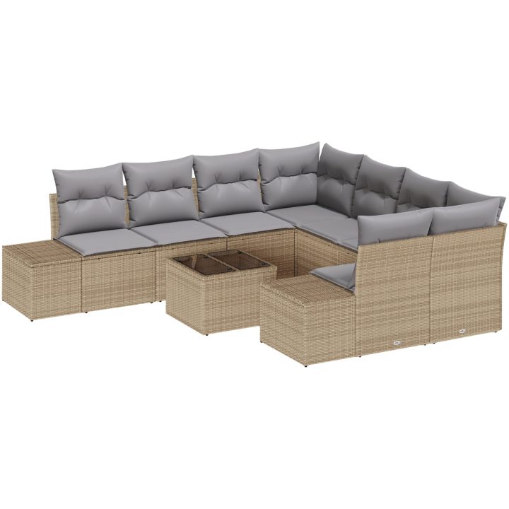 9-delat trädgårdssoffset med kuddar beige poly rattan vidaXL 55 x 55 x 37 cm – bild 2