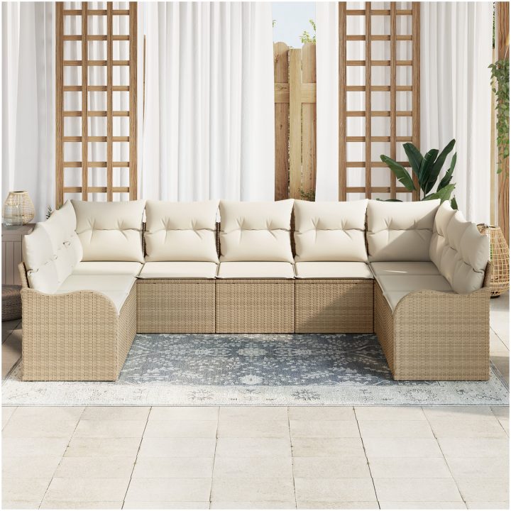 9-delat Trädgårdssoffset med Kuddar Beige Poly Rotting vidaXL Stor – bild 3
