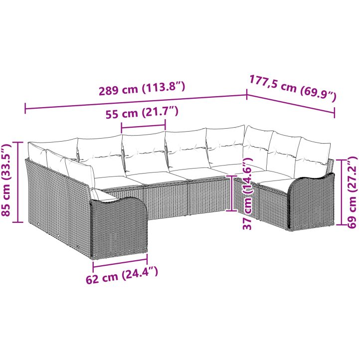 9-delat Trädgårdssoffset med Kuddar Beige Poly Rotting vidaXL Stor – bild 8