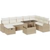 9-delat trädgårdssoffset med kuddar beige polyrotting vidaXL 100 x 55 x 73 cm – miniatyr 2