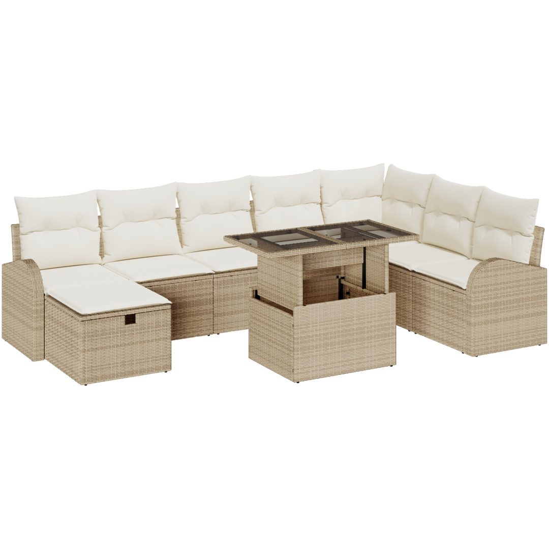 9-delat trädgårdssoffset med kuddar beige polyrotting vidaXL 100 x 55 x 73 cm – bild 2