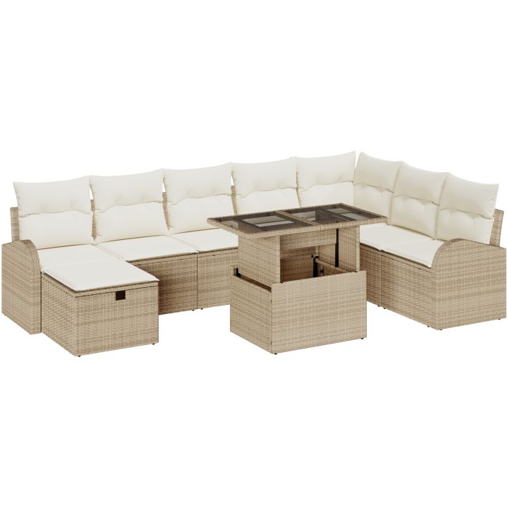 9-delat trädgårdssoffset med kuddar beige polyrotting vidaXL 100 x 55 x 73 cm – bild 2