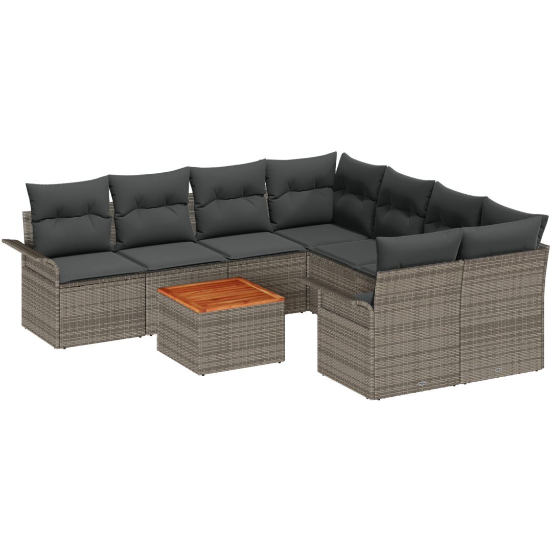 9-delat Trädgårdssoffset med Kuddar Grå Poly Rattan Akacia vidaXL 55 x 55 x 37 cm – bild 2