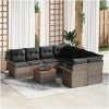 9-delat Trädgårdssoffset med Kuddar Grå Poly Rattan Akacia vidaXL 55 x 55 x 37 cm – miniatyr 1