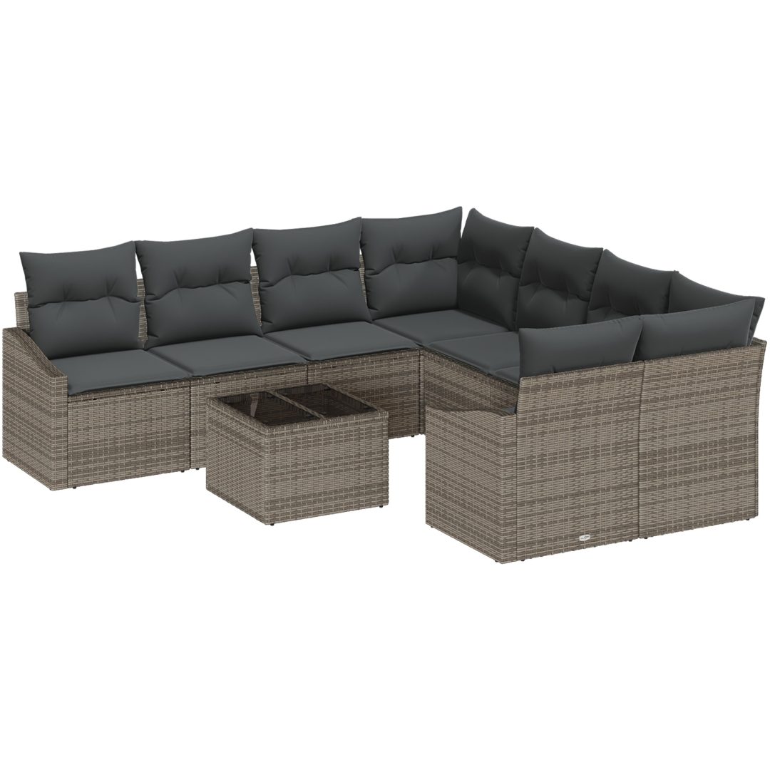 9-delat Trädgårdssoffset med Kuddar Grå Poly Rattan vidaXL 55 x 55 x 37 cm – bild 2