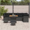9-delat trädgårdssoffset med kuddar svart poly rattan akacia vidaXL Medium – miniatyr 3
