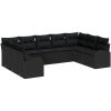 9-delat trädgårdssoffset med kuddar Svart Poly Rattan vidaXL 289 x 179 x 85 cm – miniatyr 2