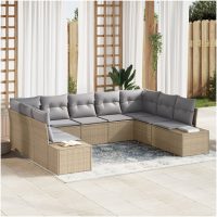 9-delat Utemöbelset med Kuddar i Beige Poly Rattan vidaXL