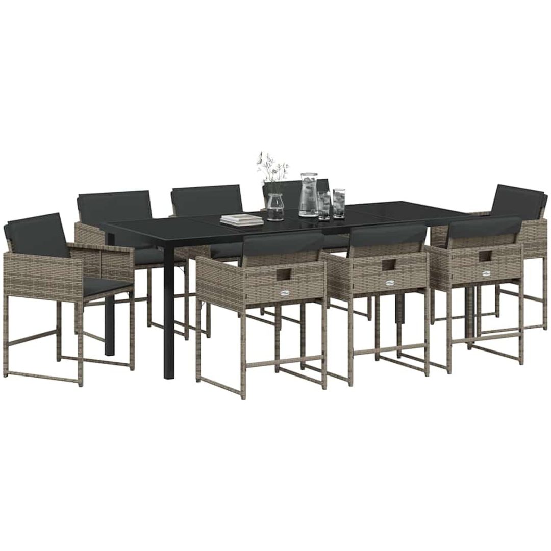 9-dels trädgårdsmöbelset med kuddar, grå polyrotting vidaXL 200 x 80 x 73 cm – bild 3