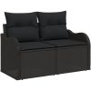 9-dels trädgårdsmöbelset med kuddar i svart poly-rattan och akacia vidaXL 100 x 55 x 73 cm – miniatyr 4
