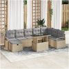9-dels trädgårdsofa-set med kuddar Beige Polyrotting vidaXL Stor – miniatyr 1