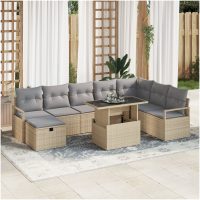 9-dels trädgårdsofa-set med kuddar Beige Polyrotting vidaXL
