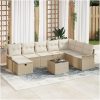 9-dels Trädgårdsoffagrupp med kuddar Beige Poly Rottning vidaXL 297.5 x 187.5 x 85 cm – miniatyr 1