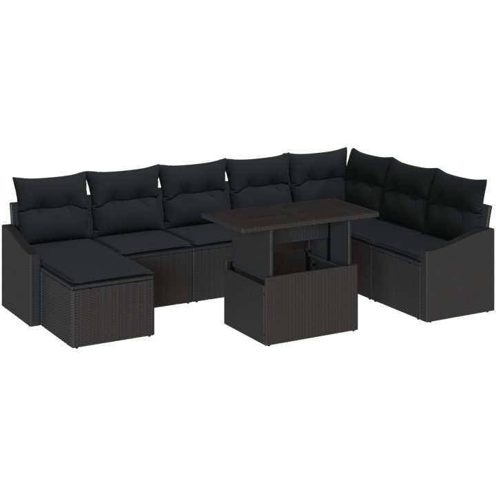 9-delsoffor med kuddar i svart poly rattan vidaXL 100 x 55 x 73 cm – bild 2