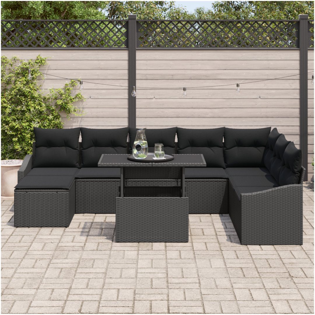 9-delsoffor med kuddar i svart poly rattan vidaXL 100 x 55 x 73 cm – bild 3