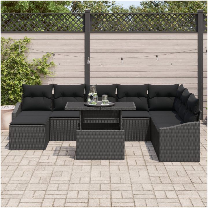9-delsoffor med kuddar i svart poly rattan vidaXL 100 x 55 x 73 cm – bild 3