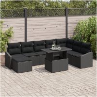 9-delsoffor med kuddar i svart poly rattan vidaXL