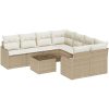 9 Piece Garden Sofa Set with Cushions Beige Poly Rattan vidaXL Stor – miniatyr 2