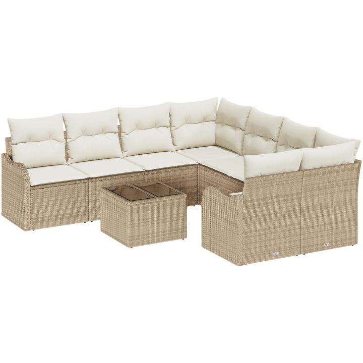 9 Piece Garden Sofa Set with Cushions Beige Poly Rattan vidaXL Stor – bild 2