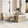 9 Piece Garden Sofa Set with Cushions Beige Poly Rattan vidaXL Stor – miniatyr 1