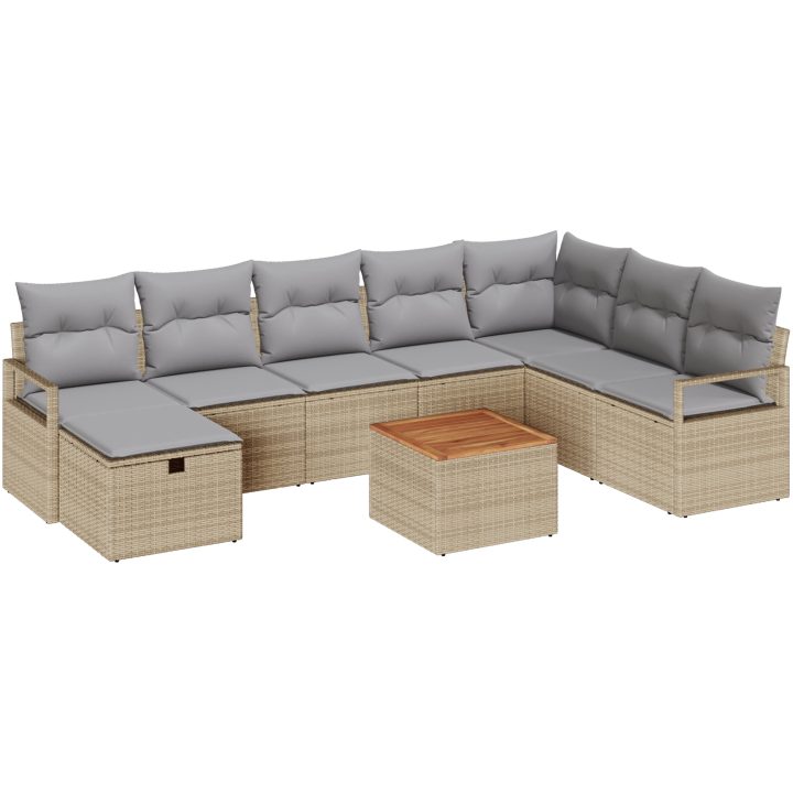 9 Piece Trädgårdsoff-set med kuddar Beige Poly Rottning vidaXL Stor – bild 2