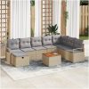 9 Piece Trädgårdsoff-set med kuddar Beige Poly Rottning vidaXL Stor – miniatyr 1