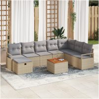 9 Piece Trädgårdsoff-set med kuddar Beige Poly Rottning vidaXL