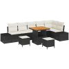 9 Stycken Trädgårdsoffasett Med Kuddar Svart Poly Rattan Akacia vidaXL Stor – miniatyr 2