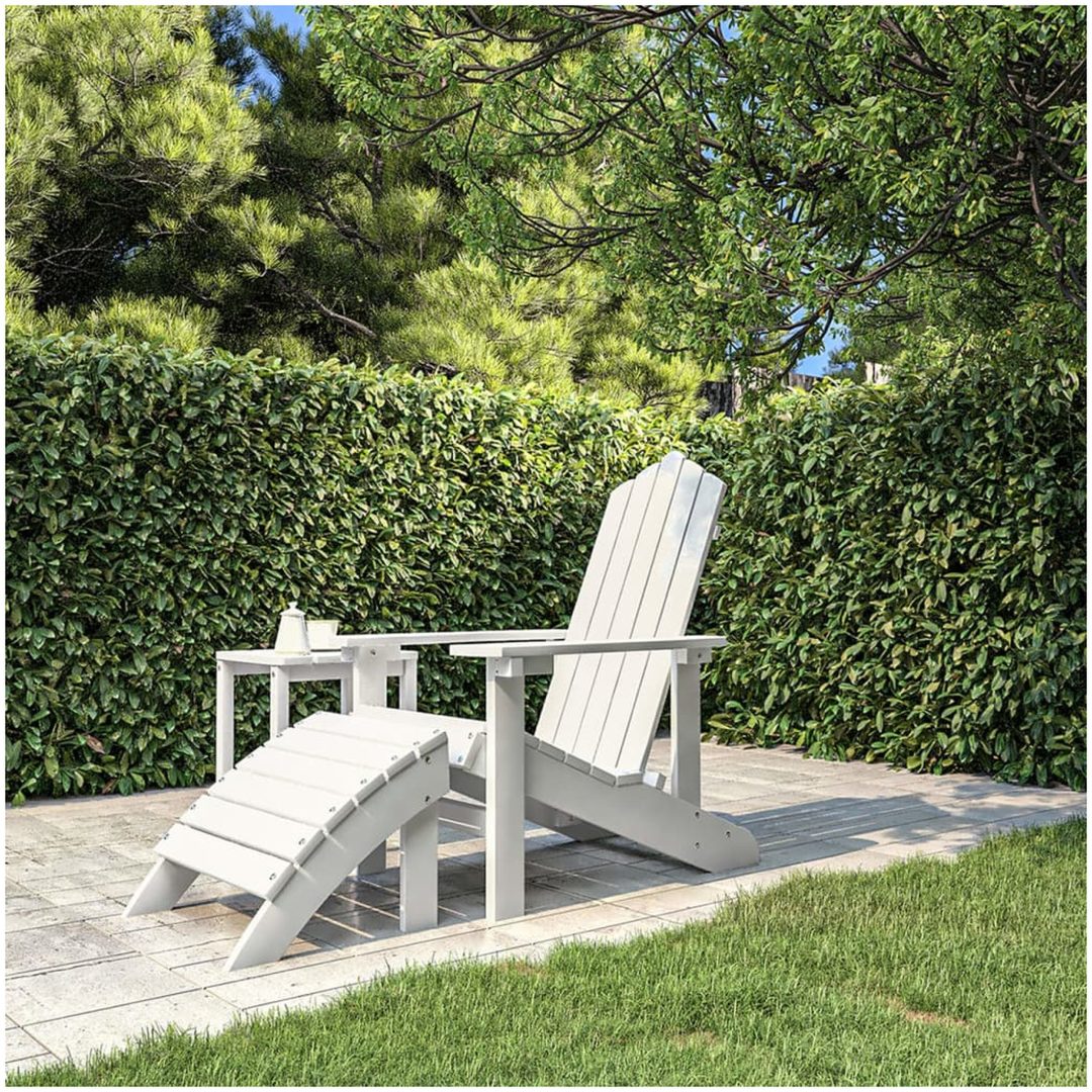 Adirondackstol med fotpall HDPE vit vidaXL