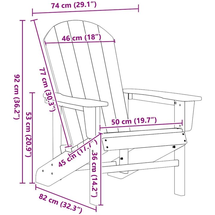 Adirondackstol Vit 74x82x91 cm HDPE vidaXL 74 x 82 x 92 cm – bild 10