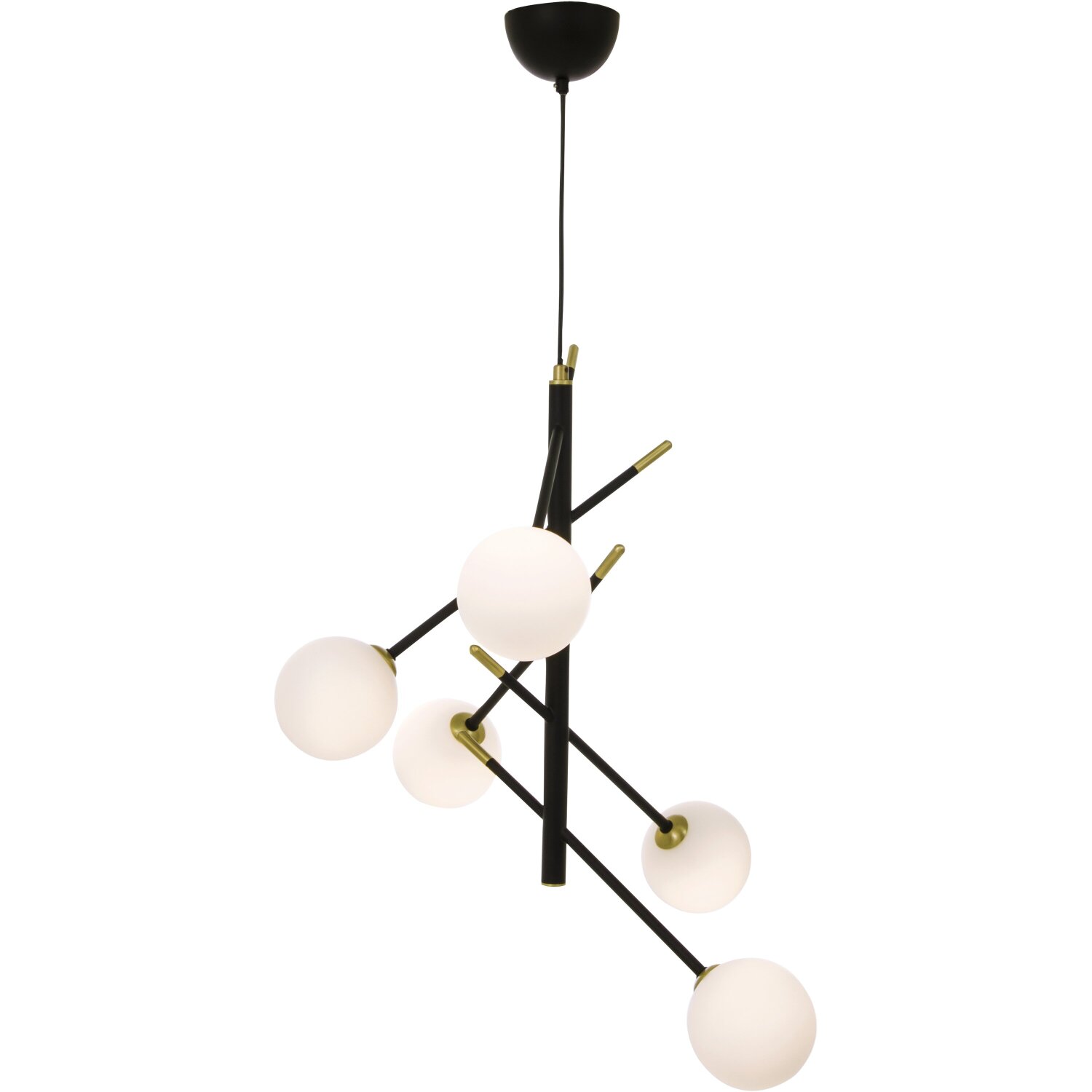 Taklampa aneta lighting - Akrobat svart sockel g9 br matt mässing opal metall glas
