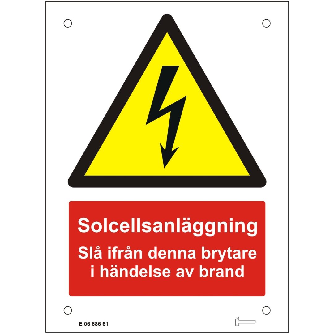 Aluminiumskylt Solcellsanläggning DC-brytare MALMBERGS