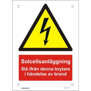Aluminiumskylt Solcellsanläggning DC-brytare MALMBERGS