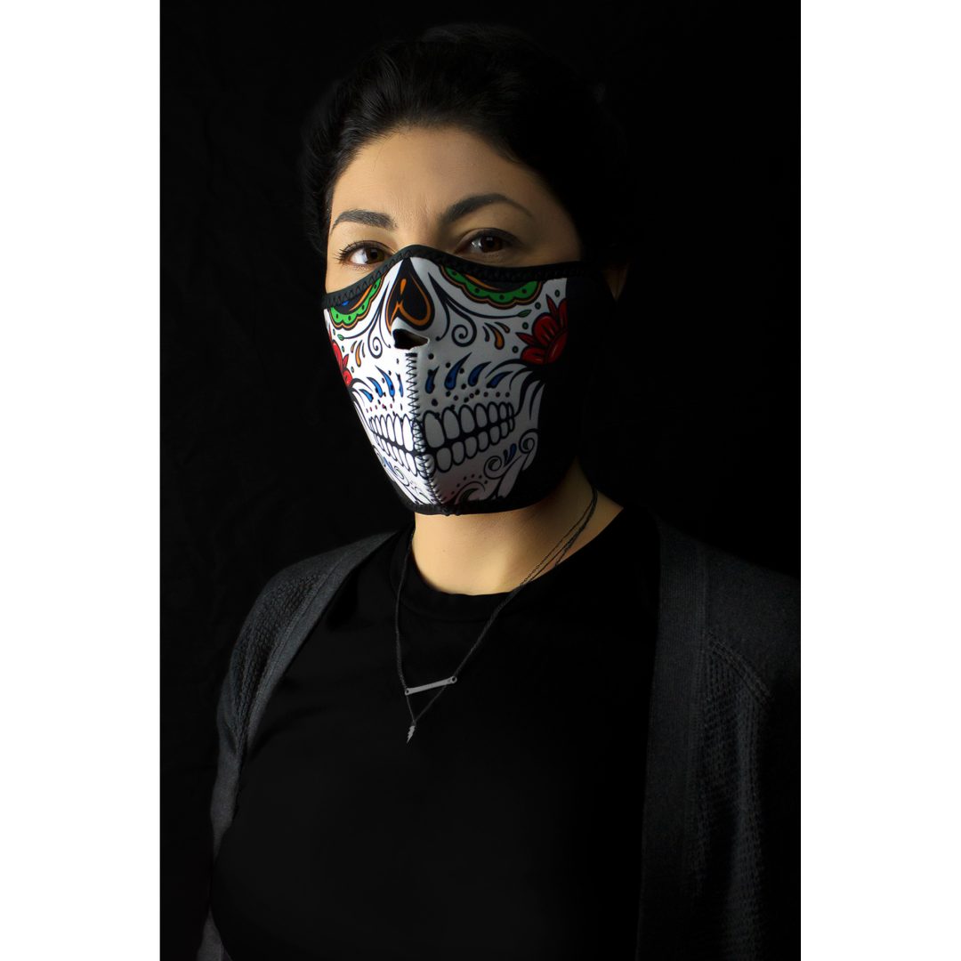 Ansiktsmask Halv MUERTE SKULL Röd/Grön/Silver Zan Headgear Ansiktsmask – bild 2