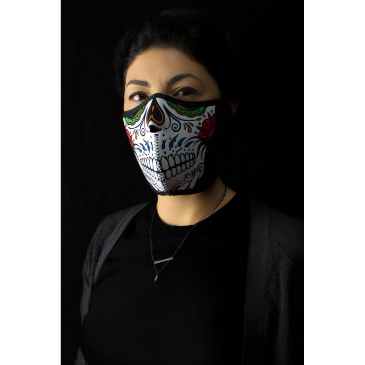 Ansiktsmask Halv MUERTE SKULL Röd/Grön/Silver Zan Headgear Ansiktsmask – bild 2