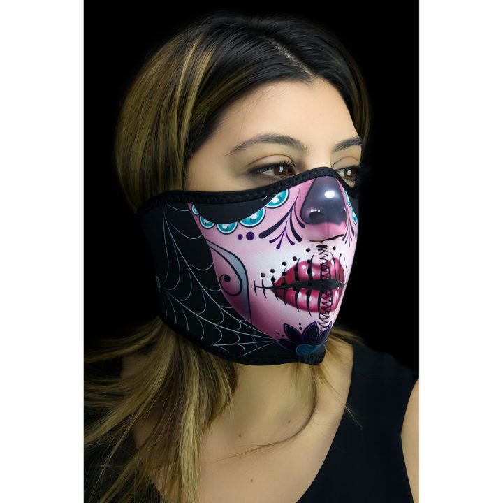 Ansiktsmask Halv SUGAR SKULL Rosa/Svart/Kadettblå Zan Headgear Ansiktsmask – bild 2
