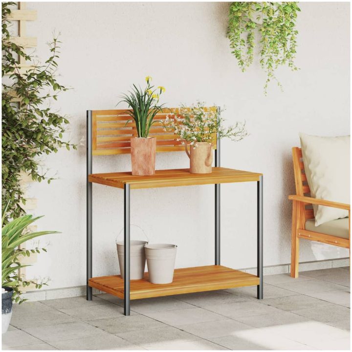 Arbetsbord för trädgården 90x50x110 cm massiv akacia och stål vidaXL – bild 3