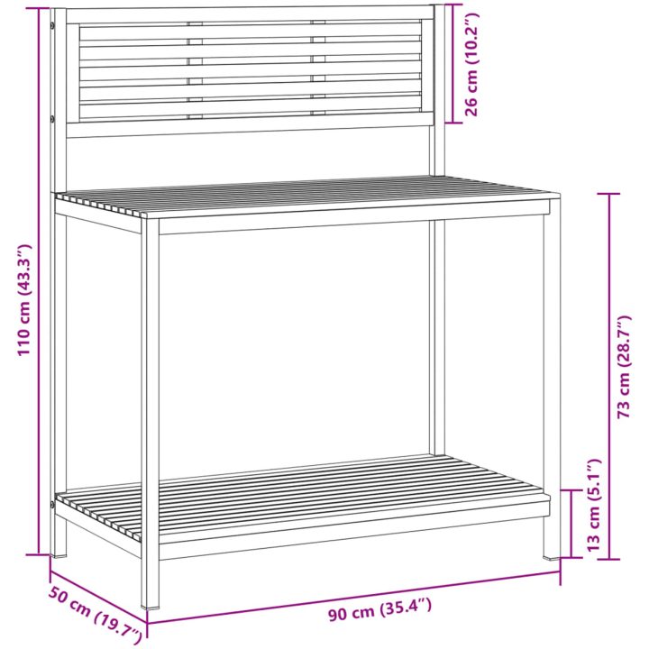 Arbetsbord för trädgården 90x50x110 cm massiv akacia och stål vidaXL – bild 8