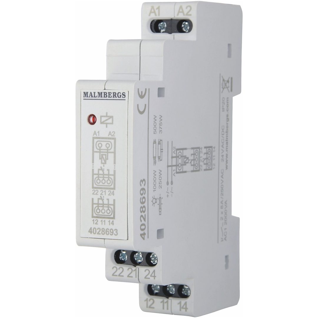 Arbetsströmrelä, 16A, 2sl/br, 24V AC/DC MALMBERGS