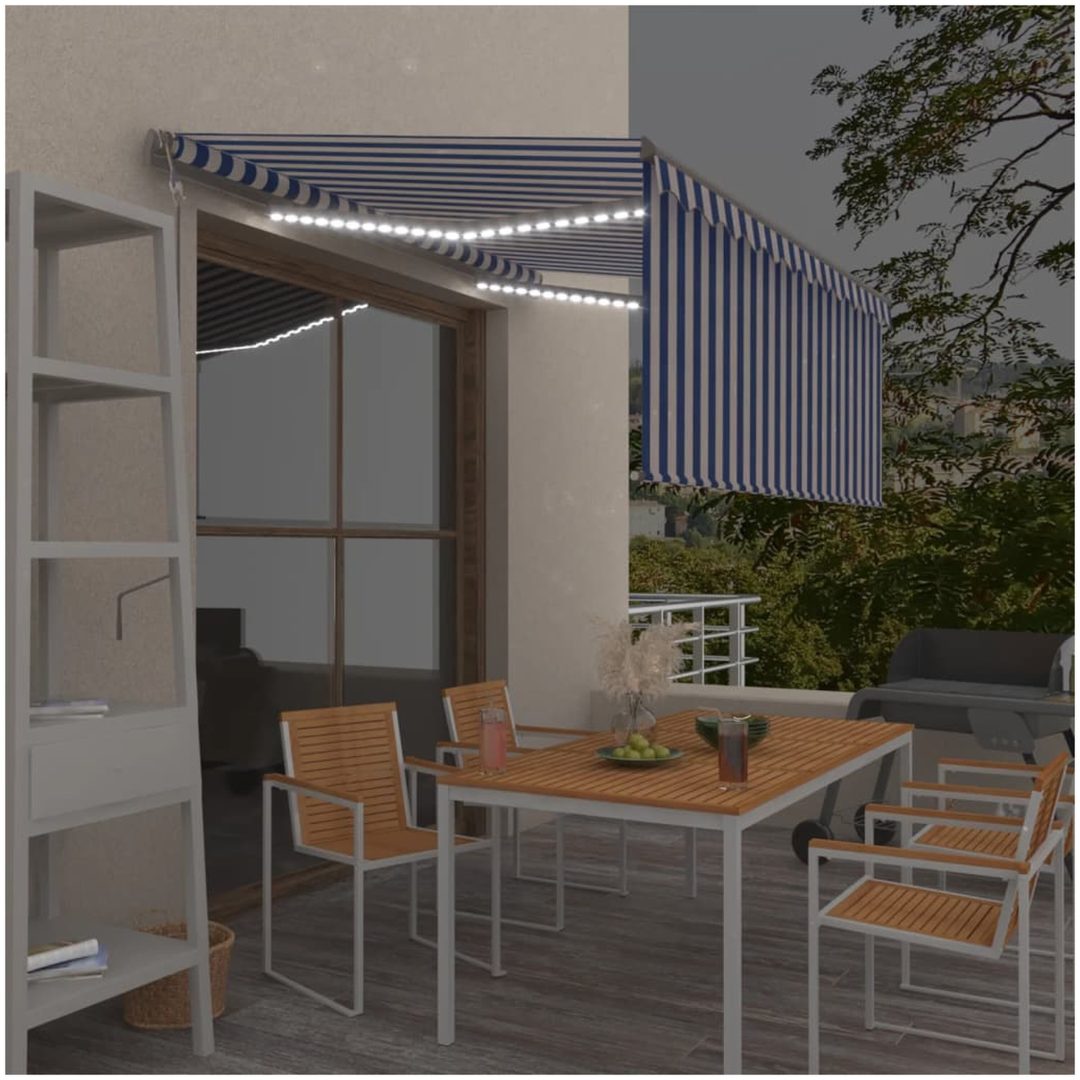 Automatiserad markis vindsensor rullgardin LED blå/vit vidaXL 3 x 2.5 m