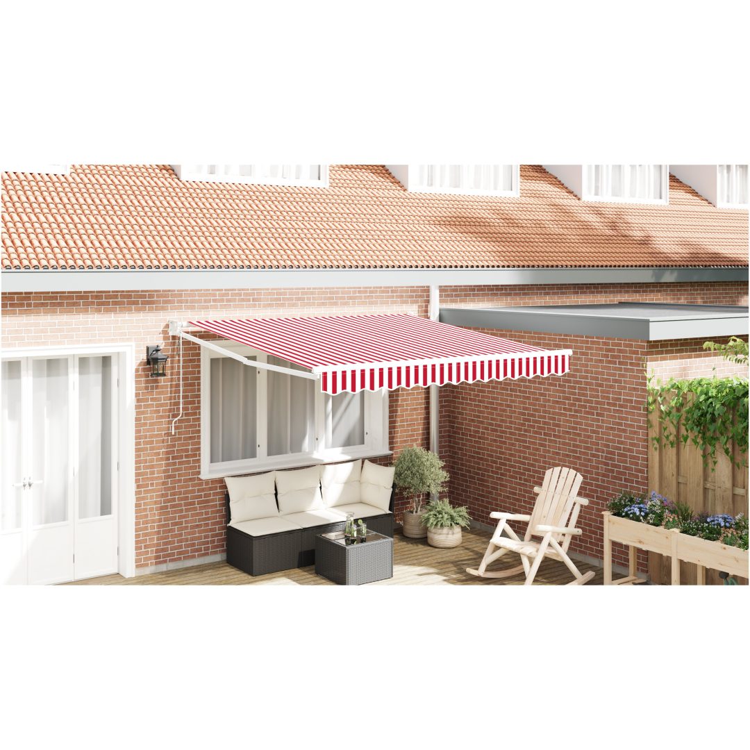 Automatisk Hopfällbar Markis Röd och Vit Rand vidaXL 300 cm x 250 cm