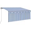 Automatisk markis m. vindsensor rullgardin LED blå/vit vidaXL 3.5 x 2.5 m – miniatyr 2
