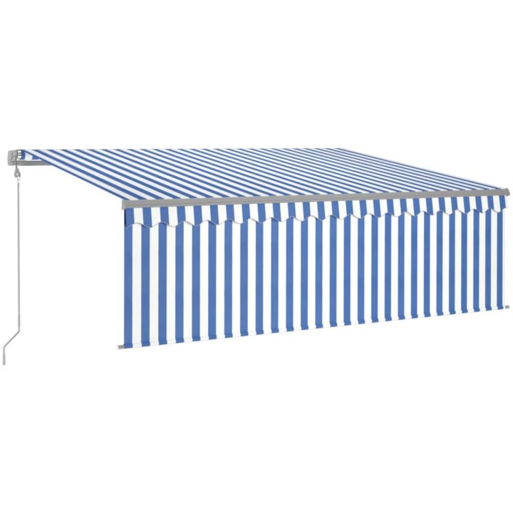 Automatisk markis med rullgardin vindsensor LED blå/vit vidaXL 4.5 x 3 m – bild 2