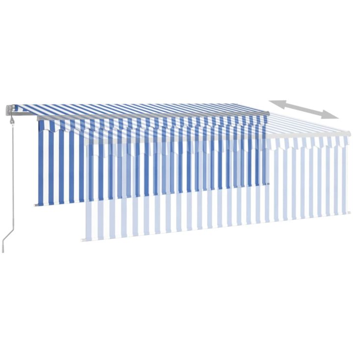 Automatisk markis med rullgardin vindsensor LED blå/vit vidaXL 4.5 x 3 m – bild 4