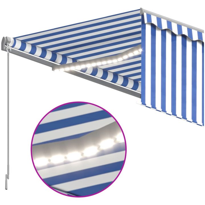 Automatisk markis med rullgardin vindsensor LED blå/vit vidaXL 4.5 x 3 m – bild 5