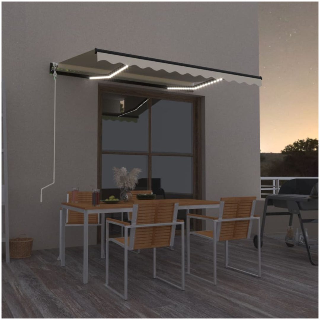 Automatisk markis med vindsensor & LED gräddvit vidaXL 350 x 250 cm